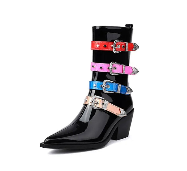 Women Fashion Faux Leather Buckled Ankle Boots