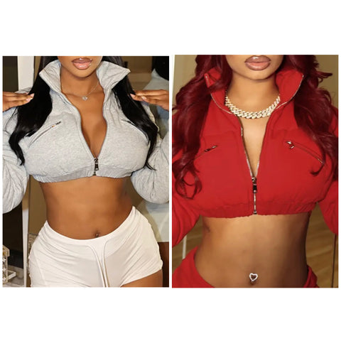 Women Fashion Puff Crop Jacket