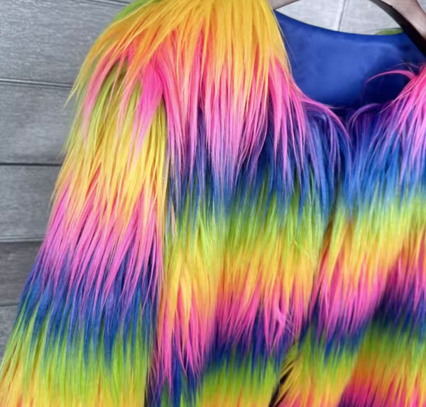 Women Multicolored Fashion Faux Fur Short/Long Jacket