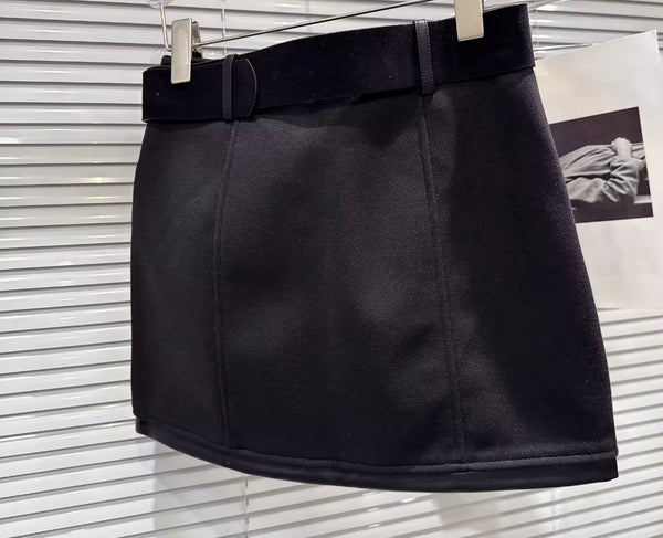 Women Color Belted Fashion Short Skirt