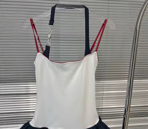 Women Sexy Halter Sleeveless Color Patchwork Bubble Dress