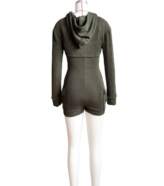 Women Sexy Fashion Hooded Ribbed Two Piece Romper