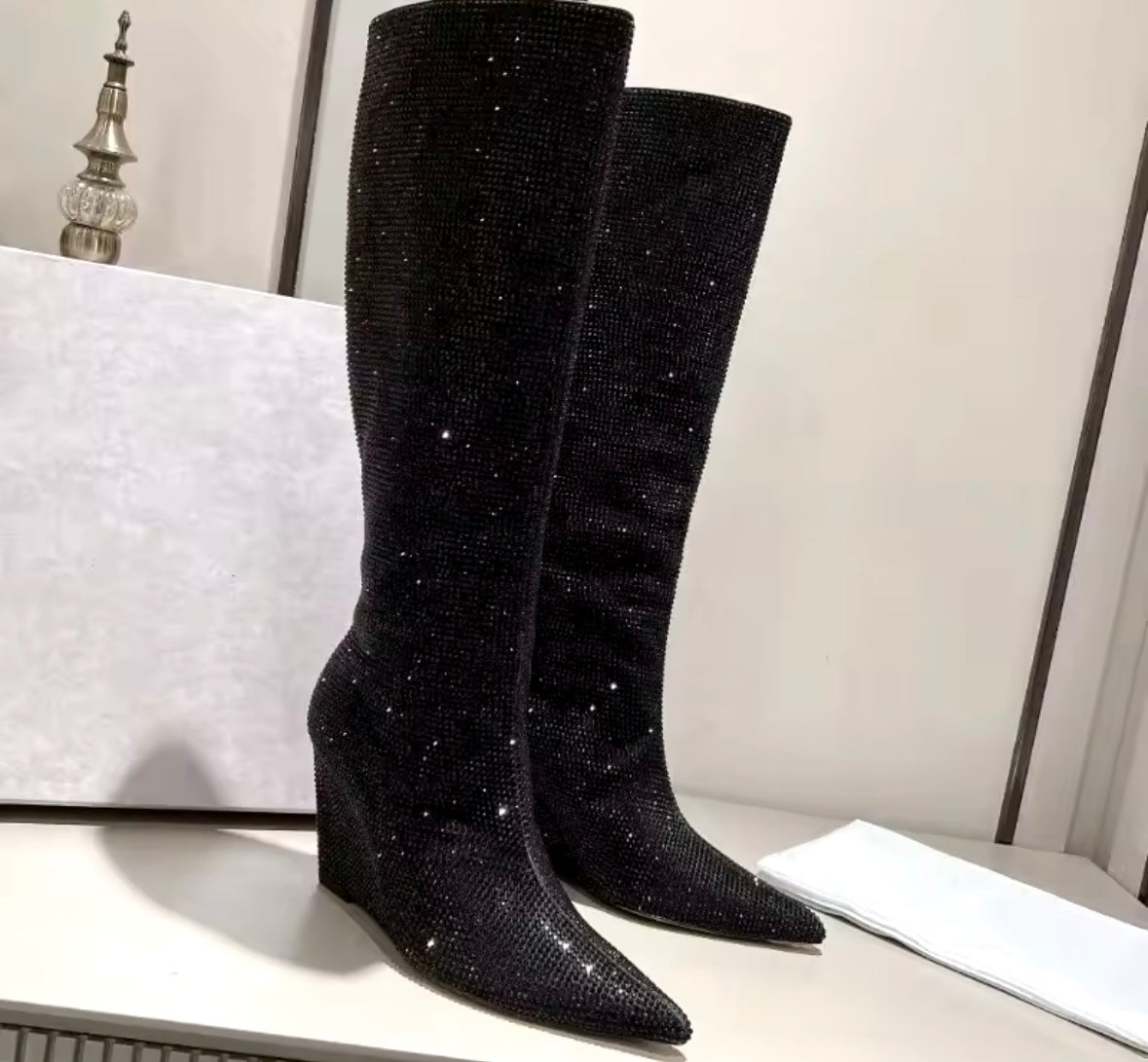 Women Fashion Bling Wedge Knee High Boots