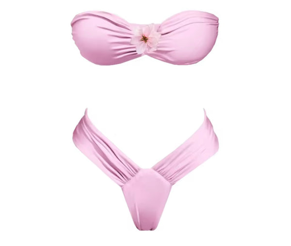 Women Strapless Floral Bikini Cover Up Set