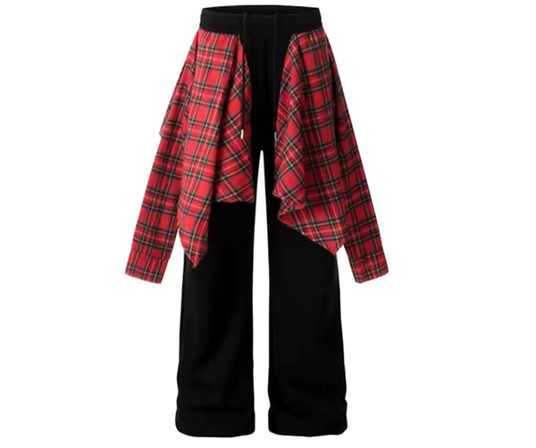 Women Fashion Plaid Patchwork Sweatpants