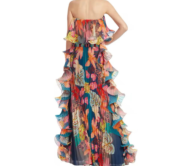 Women Sexy Fashion Multicolored Ruffled Swimsuit Cover Up Set