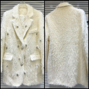 Women Fashion Crystal Faux Fur Blazer Warm Jacket