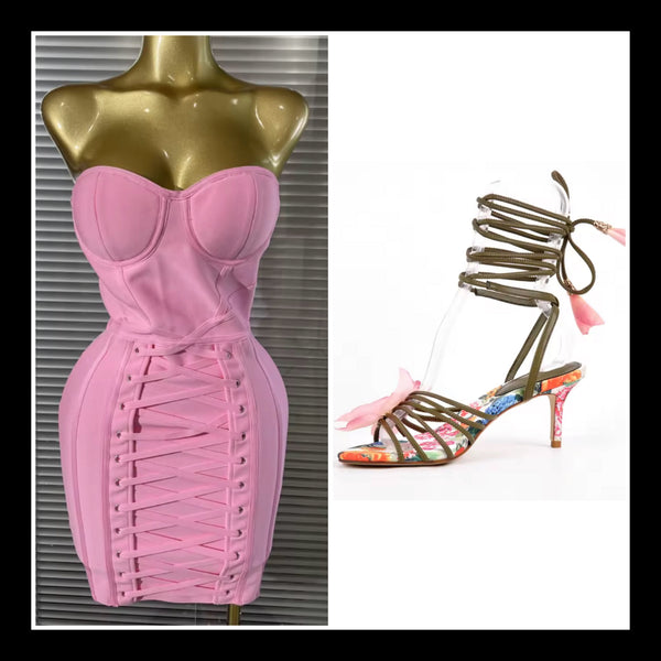 Women Fashion Floral Lace Up High Heel Sandals