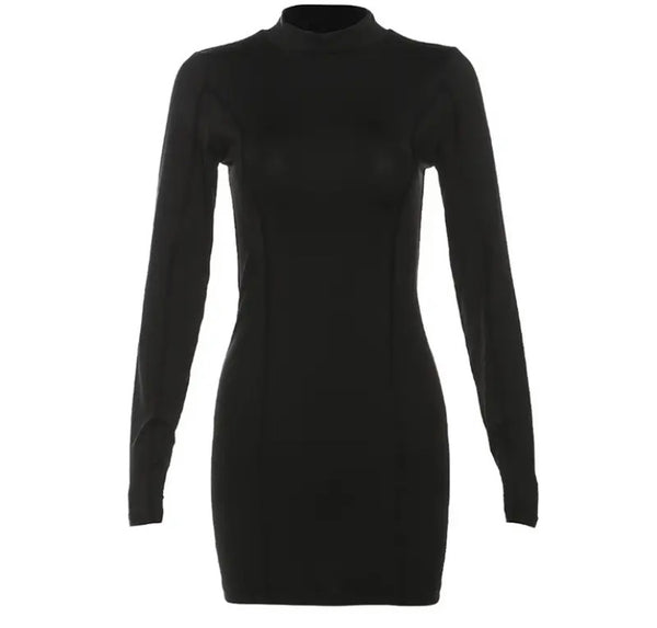 Women Sexy Solid Color Full Sleeve Short Dress