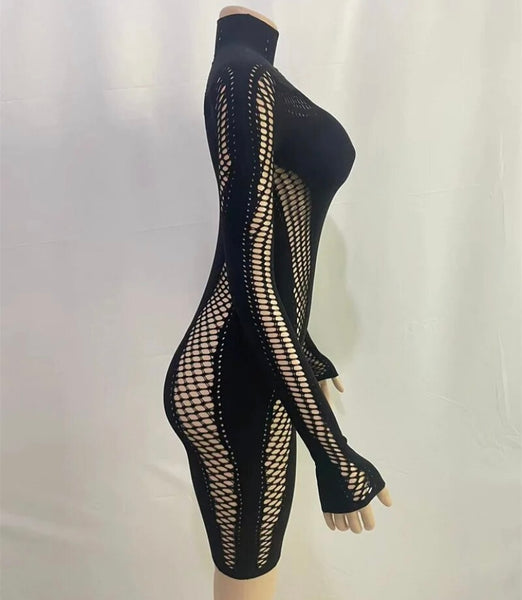 Women Sexy Netted Patchwork Full Sleeve Dress