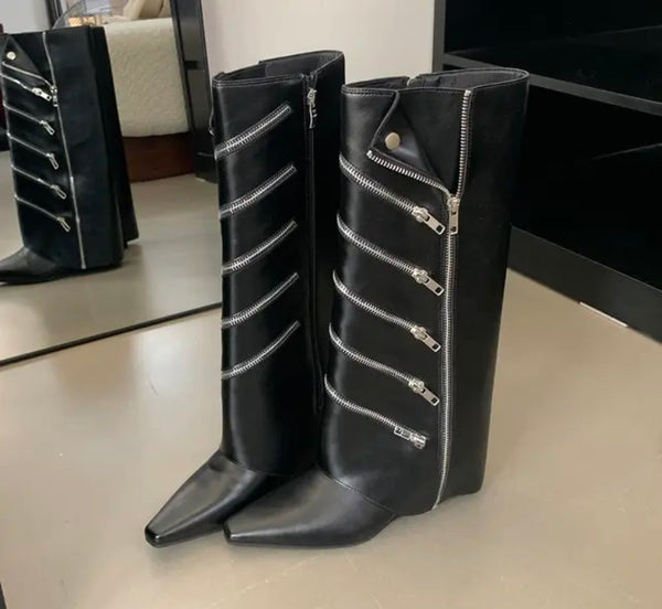 Women Fashion Faux Leather Zipper Platform Boots