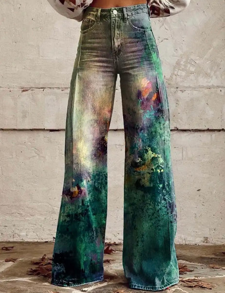 Women Color Print Fashion Wide Leg Pants