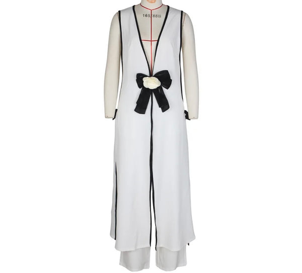 Women B&W Bow Sleeveless Sexy Fashion Two Piece Pant Set