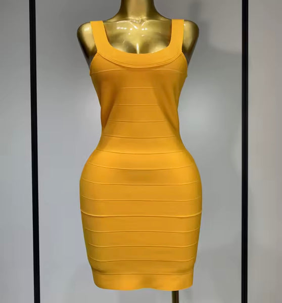 Women Sleeveless Orange Sexy Bandage Dress