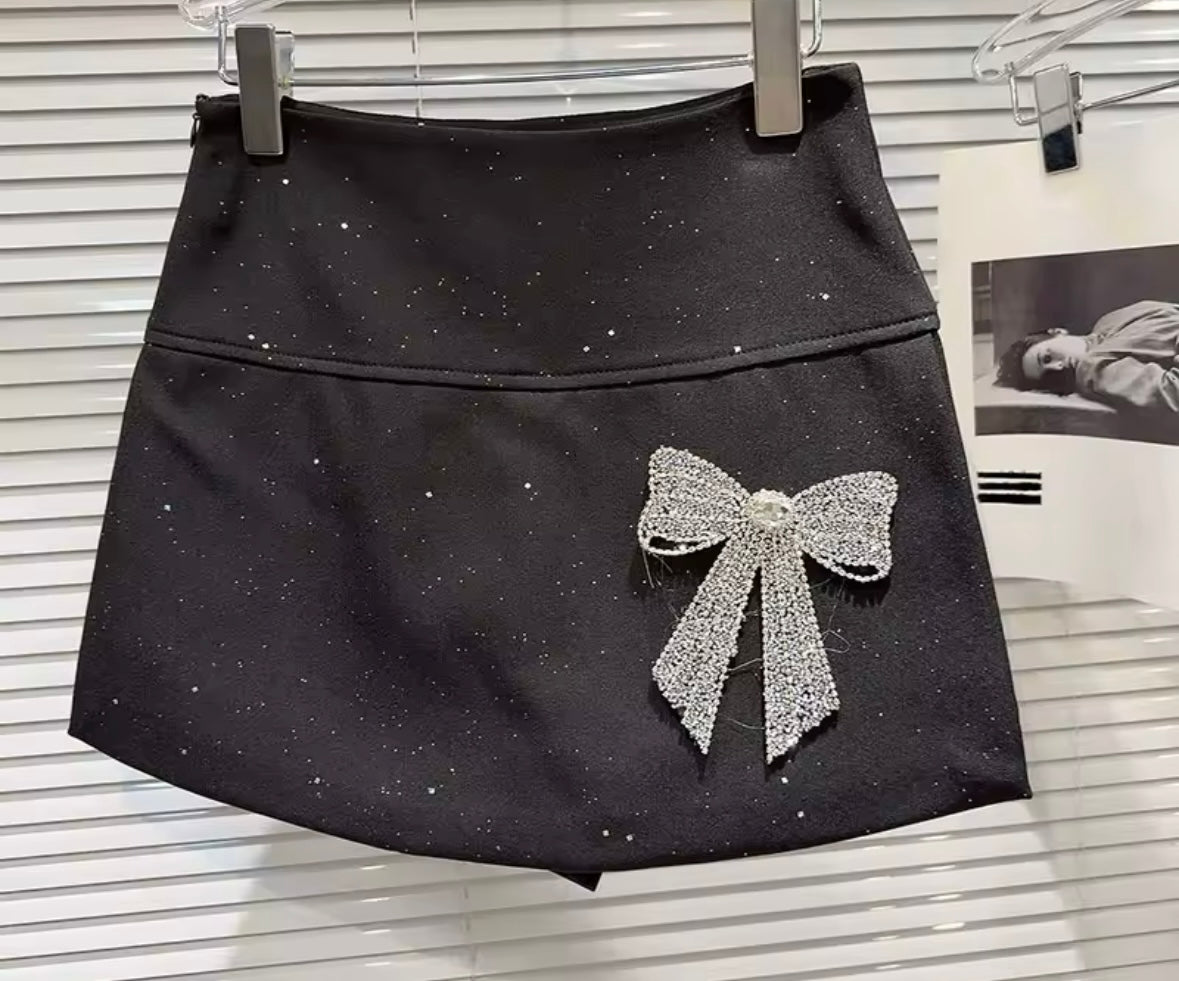 Women Sexy Color Bling Bow Skirt