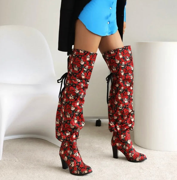 Women Fashion Printed Faux Leather Over The Knee Boots