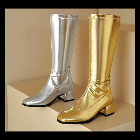 Women Fashion PU Knee High Flat Boots