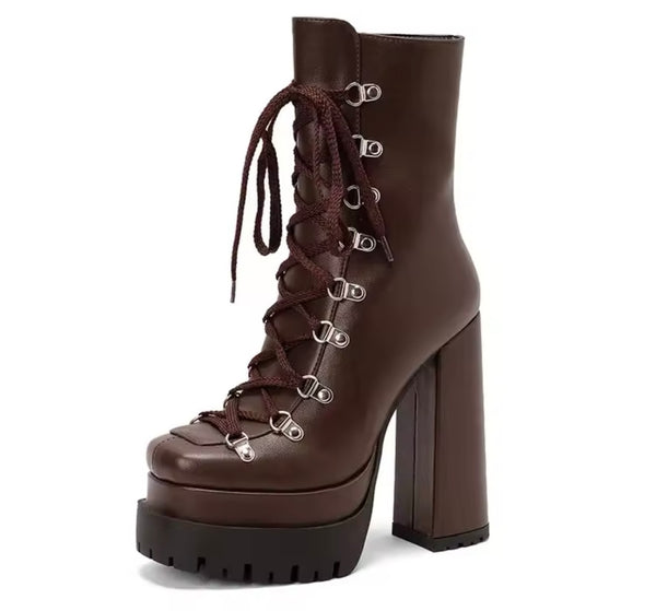 Women Fashion Platform Lace Up High Heel Ankle Boots