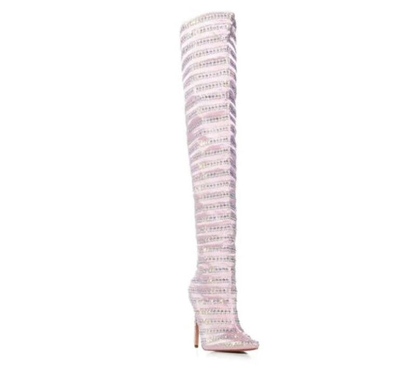 Women Pink Bling Over The Knee Fashion Boots