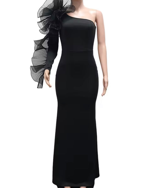 Women Sexy Ruffled One Shoulder Maxi Dress