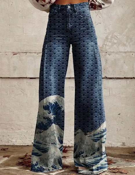 Women Color Print Fashion Wide Leg Pants