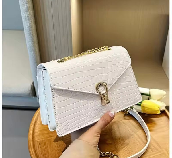 Women Fashion Faux Leather Metal Chain Handbag Purse