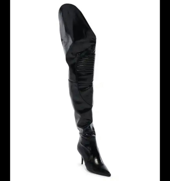 Women Fashion Black Faux Leather Over The Knee High Heel Boots
