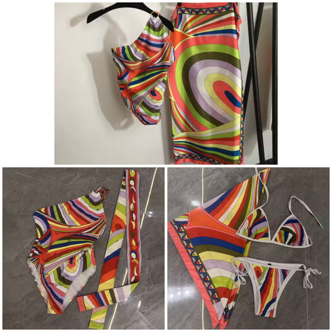 Women Sexy Fashion Multicolored Swimsuit Scarf Set