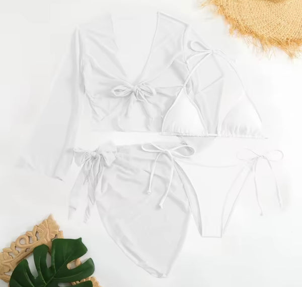 Women Sexy Color Bikini Mesh Cover Up Set