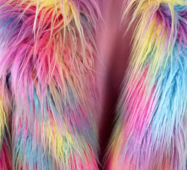 Women Fashion Multicolored Faux Fur Long Trench Jacket