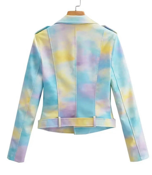 Women Fashion Multicolored Faux Leather Jacket