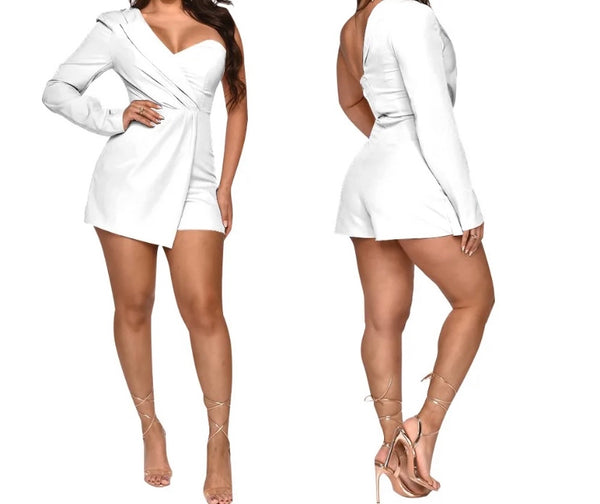 Women Sexy One Shoulder Full Sleeve Wrap Romper