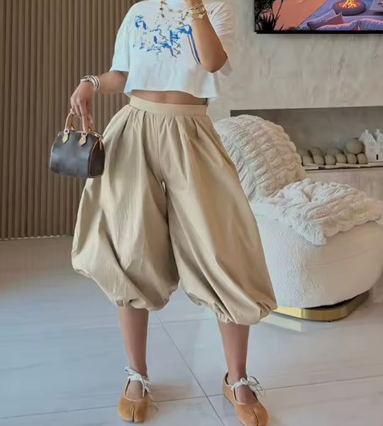 Women Color Fashion Loose Fit Capri Pants