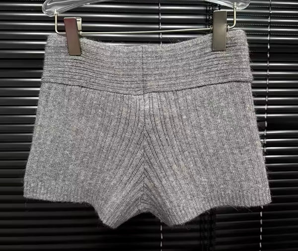 Women Gray Off The Shoulder Ribbed Two Piece Short Set