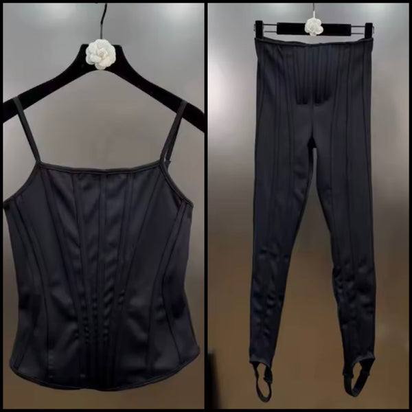 Women Fishbone Sleeveless Camisole Two Piece Pant Set