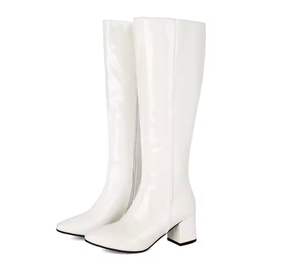 Women Pointed Toe Patent Leather Fashion Knee High Boots