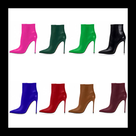 Women Fashion Color High Heel Faux Leather Ankle Boots