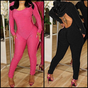 Women Sexy Full Sleeve Solid Color Open Back Hooded Jumpsuit