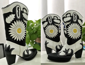 Women Fashion Color Patchwork Western Boots