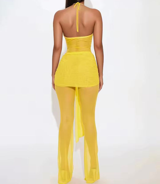 Women Sexy Halter Sleeveless Cut Out Mesh Jumpsuit