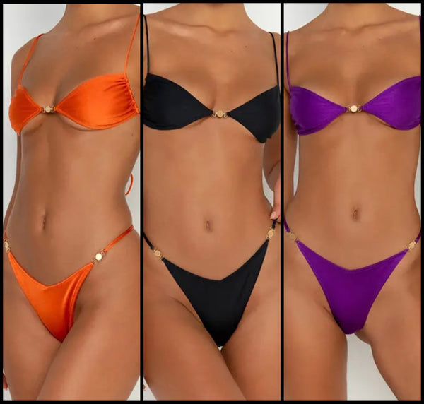 Women Sexy Solid Color Satin Bikini Swimsuit