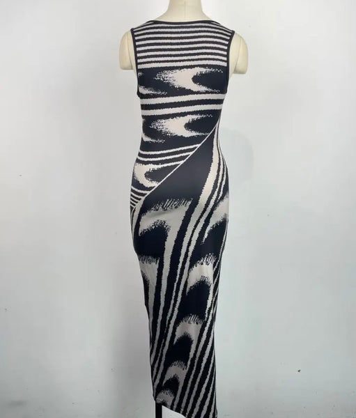 Women Sexy Sleeveless Color Patchwork Printed Maxi Dress
