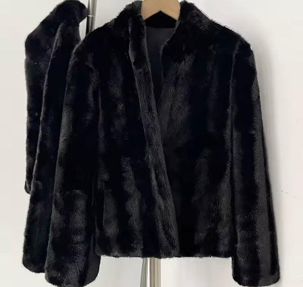 Women Fashion Color Faux Fur Jacket