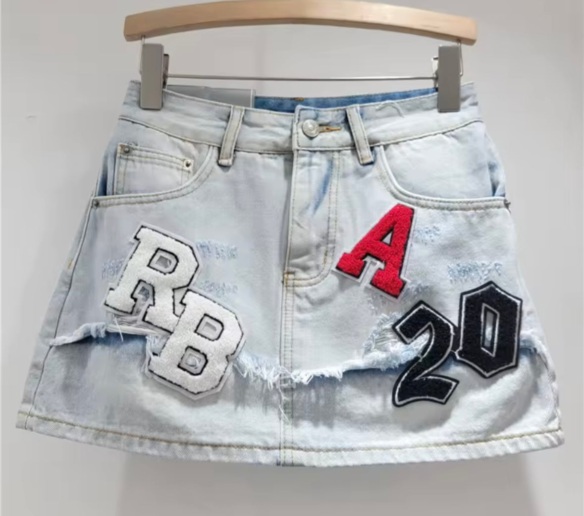 Women Fashion Letter Number Print Denim Skirt