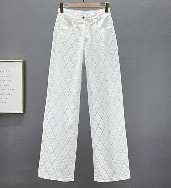 Women Fashion Bling Diamond Denim Pants