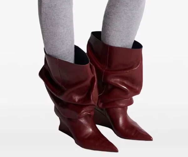 Women Fashion Faux Leather Ruched Ankle/Knee High Boots