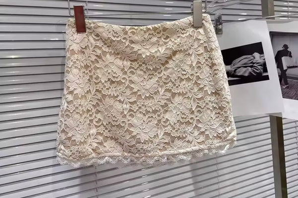 Women Sexy Off The Shoulder Full Sleeve Lace Two Piece Skirt Set