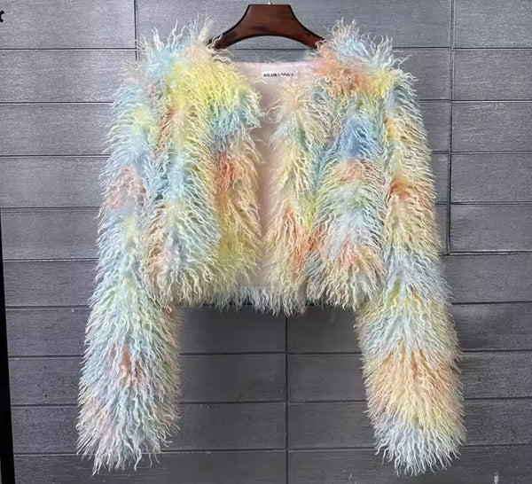 Women Multicolored Fashion Faux Fur Jacket