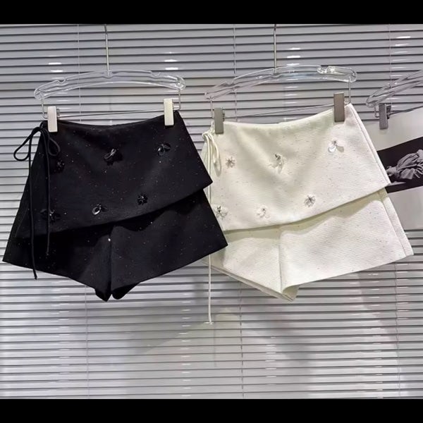 Women Fashion Sequins Tweed Wrap Shorts