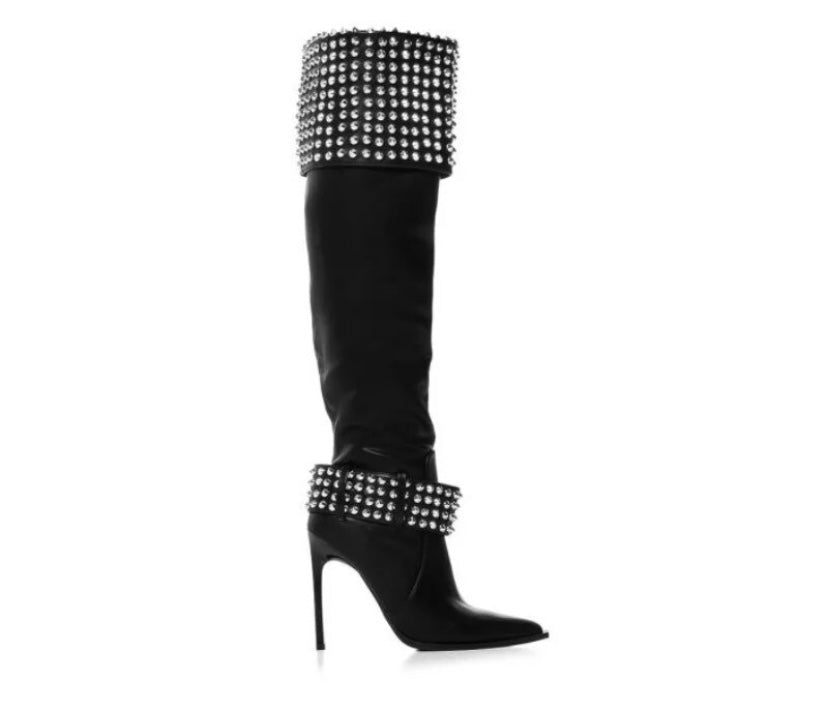 Women Fashion Bling Patchwork Faux Leather Knee High Boots